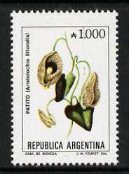 Argentine Republic 1985 Aristolochia littoralis 1000a from Flowers def set, unmounted mint SG 1943c, stamps on flowers