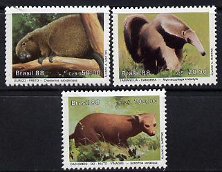 Brazil 1988 Endangered Animals set of 3 unmounted mint SG 2317-19, stamps on animals