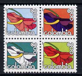 Colombia 1979 Anthurium Flowers se-tenant block of 4 unmounted mint, SG 1477-80, stamps on flowers