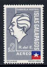 Ecuador - Galapagos 1963 Gabriela Mistral 2s with surch & ECUADOR omitted, insc ISLAS GALAPAGOS unmounted mint, SG 1233b/c, stamps on poetry, stamps on literature