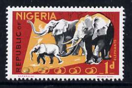 Nigeria 1969-72 Elephants 1d reprint def by NSP&M Co unmounted mint, SG 220*, stamps on cats, stamps on leopards