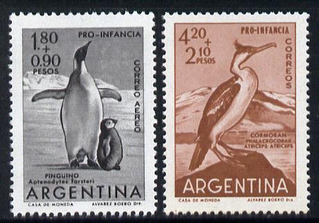 Argentine Republic 1961 Child Welfare (Cormorant & Penguin) set of 2 unmounted mint SG 1005-6*, stamps on birds  children  polar   penguin