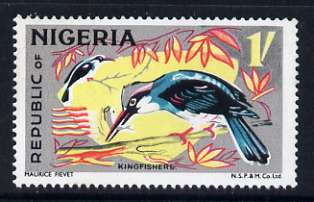 Nigeria 1969-72 Kingfishers 1s reprint def by NSP&M Co unmounted mint, SG 227*, stamps on birds, stamps on kingfisher