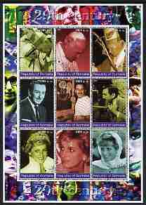 Somalia 2002 Personalities of the 20th Century #1 perf sheetlet containing 9 values, fine cto used (Pope, Walt Disney & Princess Diana), stamps on personalities, stamps on millennium, stamps on pope, stamps on religion, stamps on disney, stamps on movies, stamps on films, stamps on royalty, stamps on diana, stamps on kennedy