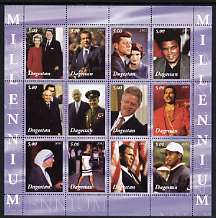 Dagestan Republic 2001 Millennium Personalities perf sheetlet containing set of 12 values unmounted mint (Reagan, JFK, M Ali, Tiger Woods, Mother Teresa, Gagarin, Diana, etc), stamps on millennium, stamps on personalities, stamps on boxing, stamps on golf, stamps on nobel, stamps on diana, stamps on americana, stamps on kennedy, stamps on islam