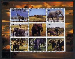 Karakalpakia Republic 2000 Elephants perf sheetlet containing set of 9 values unmounted mint , stamps on , stamps on  stamps on animals, stamps on  stamps on elephants