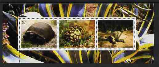 Karachaevo-Cherkesia Republic 2000 Tortoises perf sheetlet (horiz) containing 3 values, unmounted mint, stamps on reptiles, stamps on tortoises