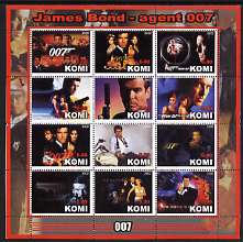 Komi Republic 2002 James Bond - Agent 007 perf sheetlet containing 12 values unmounted mint, stamps on movies, stamps on films, stamps on  spy , stamps on cinena