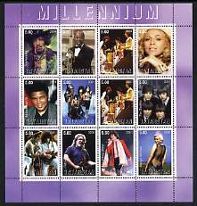 Tatarstan Republic 2001 Millennium Personalities perf sheetlet containing set of 12 values unmounted mint (Madonna, Hendrix, Satchmo, Ali, Marilyn, The Stones, Beatles et..., stamps on millennium, stamps on personalities, stamps on music, stamps on pops, stamps on jazz, stamps on movies, stamps on cinema, stamps on beatles, stamps on marilyn monroe