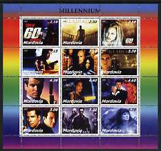 Mordovia Republic 2002 Millennium Personalities (Films) perf sheetlet containing set of 12 values unmounted mint (Gladiator, James Bond etc), stamps on millennium, stamps on personalities, stamps on movies, stamps on films, stamps on  spy , stamps on cinena, stamps on entertainments