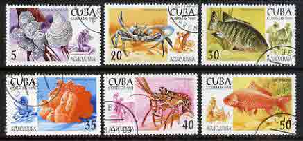 Cuba 1994 Aquaculture set of 6 cto used Mi 3749-54, SG 3894-99, stamps on marine-life, stamps on fish, stamps on coral, stamps on crab