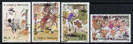 St Thomas & Prince Islands 1989 Barcelona 92 perf set of 4 values cto used, Mi  1123-26, stamps on olympics, stamps on baseball, stamps on running, stamps on basketball, stamps on tennis