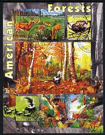 Kyrgyzstan 2004 Fauna of the World - American Forests perf sheetlet containing 6 values cto used, stamps on animals, stamps on deer, stamps on squirrels