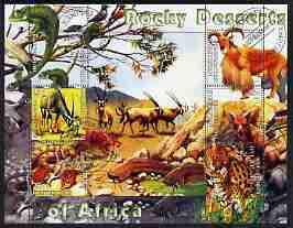 Kyrgyzstan 2004 Fauna of the World - Rocky Desserts of Africa perf sheetlet containing 6 values cto used, stamps on animals, stamps on antelopes, stamps on reptiles, stamps on chameleons, stamps on cats, stamps on fish
