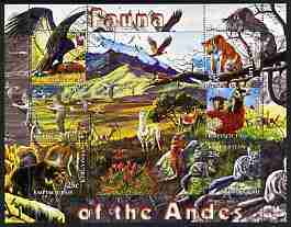 Kyrgyzstan 2004 Fauna of the World - Andes perf sheetlet containing 6 values cto used, stamps on animals, stamps on birds, stamps on birds of prey, stamps on cats, stamps on 