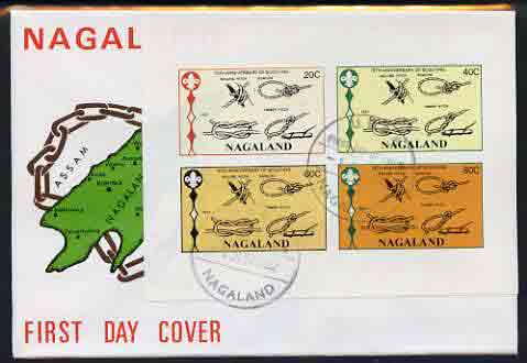 Nagaland 1982 75th Anniversary of Scouting imperf set of 4 on cover with first day cancel, stamps on scouts