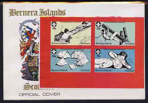 Bernera 1982 75th Anniversary of Scouting imperf set of 4 on cover with first day cancel, stamps on scouts