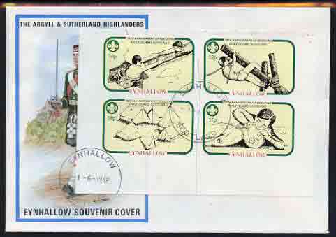 Eynhallow 1982 75th Anniversary of Scouting i,perf set of 4 on cover with first day cancel, stamps on scouts