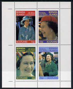 Bernera 1986 Queen's 60th Birthday perf sheetlet containing set of 4 stamps unmounted mint, stamps on , stamps on  stamps on royalty, stamps on  stamps on 60th birthday
