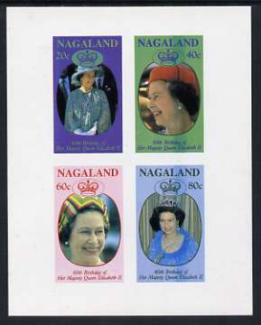 Nagaland 1986 Queen's 60th Birthday imperf sheetlet containing set of 4 stamps unmounted mint, stamps on royalty, stamps on 60th birthday