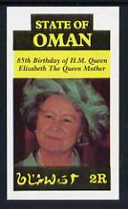 Oman 1985 Life & Times of HM Queen Mother imperf souvenir sheet (2R value) unmounted mint, stamps on royalty, stamps on queen mother
