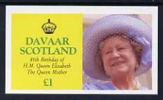 Davaar Island 1985 Life & Times of HM Queen Mother imperf souvenir sheet (Â£1 value) unmounted mint, stamps on royalty, stamps on queen mother