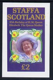 Staffa 1985 Life & Times of HM Queen Mother imperf deluxe sheet (Â£2 value) unmounted mint, stamps on royalty, stamps on queen mother