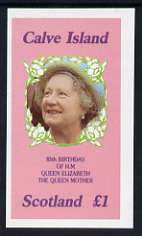 Calve Island 1985 Life & Times of HM Queen Mother imperf souvenir sheet (Â£1 value) unmounted mint, stamps on royalty, stamps on queen mother