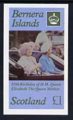 Bernera 1985 Life & Times of HM Queen Mother imperf souvenir sheet (Â£1 value) unmounted mint, stamps on royalty, stamps on queen mother