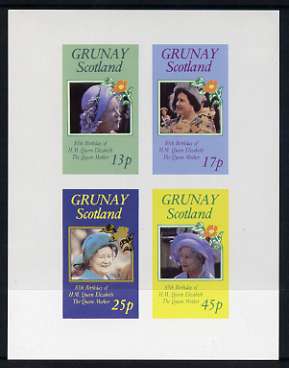 Grunay 1985 Life & Times of HM Queen Mother imperf sheetlet of 4 values (13p, 17p, 25p & 45p) unmounted mint, stamps on royalty, stamps on queen mother