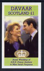 Davaar Island 1986 Royal Wedding imperf souvenir sheet (Â£1 value) unmounted mint, stamps on royalty, stamps on andrew & fergie