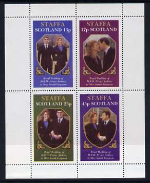 Staffa 1986 Royal Wedding perf sheetlet of 4, unmounted mint, stamps on royalty, stamps on andrew & fergie