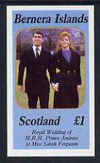 Bernera 1986 Royal Wedding imperf souvenir sheet (Â£1 value) unmounted mint, stamps on royalty, stamps on andrew & fergie
