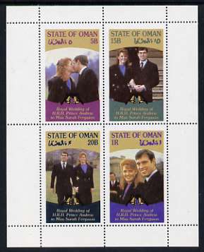 Oman 1986 Royal Wedding perf sheetlet of 4, unmounted mint, stamps on royalty, stamps on andrew & fergie