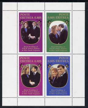 Eritrea 1986 Royal Wedding perf sheetlet of 4, unmounted mint, stamps on royalty, stamps on andrew & fergie