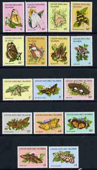 Cocos (Keeling) Islands 1982 Butterflies & Moths perf set of 16 values unmounted mint, SG 84-99 , stamps on butterflies