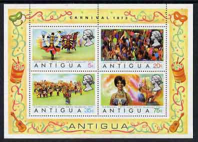 Antigua 1973 Carnival perf m/sheet unmounted mint, SG MS 363, stamps on carnivals, stamps on dancing, stamps on butterflies