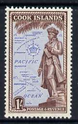 Cook Islands 1949-61 Statue of Cook 1s unmounted mint, SG 157*, stamps on statues, stamps on cook, stamps on explorers, stamps on  kg6 , stamps on 