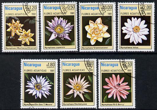 Nicaragua 1981 Water-lilies complete cto set of 7, SG 2288-94*, stamps on flowers