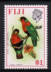 Fiji 1975-77 Birds & Flowers $1 (Collared Lory) unmounted mint, SG 519*, stamps on birds