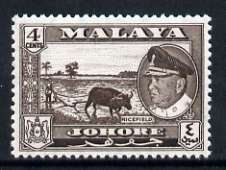 Malaya - Johore 1960 Ricefield 4c (from def set) unmounted mint, SG 157, stamps on rice, stamps on oxen, stamps on bovine, stamps on food