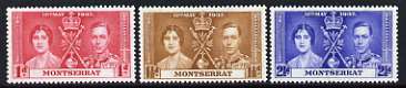 Montserrat 1937 KG6 Coronation perf set of 3 unmounted mint, SG 98-100*, stamps on royalty, stamps on  kg6 , stamps on coronation