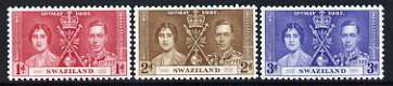 Swaziland 1937 KG6 Coronation perf set of 3 unmounted mint, SG 25-27*, stamps on royalty, stamps on  , stamps on  kg6 , stamps on  , stamps on coronation