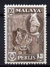 Malaya - Perlis 1957 Tiger 10c brown (from def set) unmounted mint, SG 34, stamps on tigers, stamps on cats