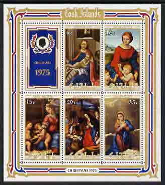 Cook Islands 1975 Christmas (Religious Paintings) perf m/sheet unmounted mint, SG MS 534, stamps on christmas, stamps on arts, stamps on raphael, stamps on murillo