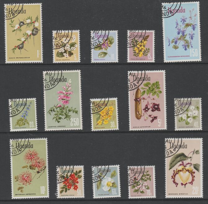 Uganda 1969 Flower Definitives complete cto set of 15, SG 131-45*, stamps on flowers