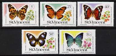 St Vincent 1978 Butterflies & Bougainvilleas perf set of 5 unmounted mint, SG 551-55*, stamps on butterflies, stamps on flowers