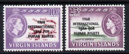 British Virgin Islands 1968 Human Rights Year perf set of 2 unmounted mint, SG 224-25*, stamps on human rights, stamps on airports, stamps on aviation, stamps on maps