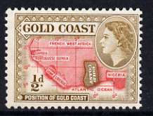 Gold Coast 1952-54 Map of West Africa 1/2d (yellow-brown) unmounted mint from def set, SG 153, stamps on maps