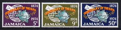 Jamaica 1974 Centenary of UPU perf set of 3 unmounted mint, SG 390-92, stamps on upu, stamps on globes, stamps on  upu , stamps on 
